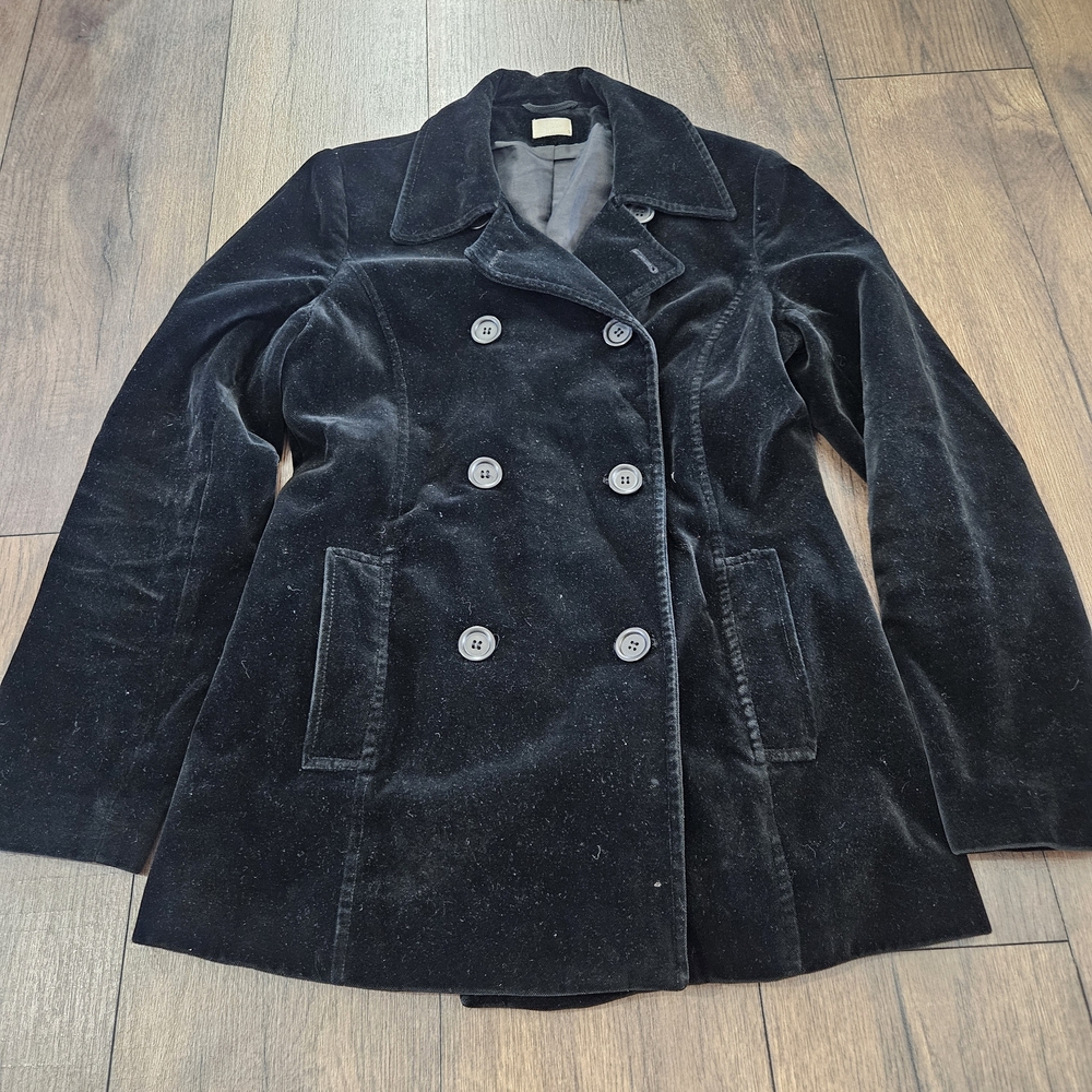 Black Velour Velvet Pro Mod Women's Pea Coat